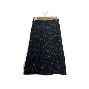 Banana Republic Dark Blue and Olive Green Modern Floral A-Line Midi Skirt